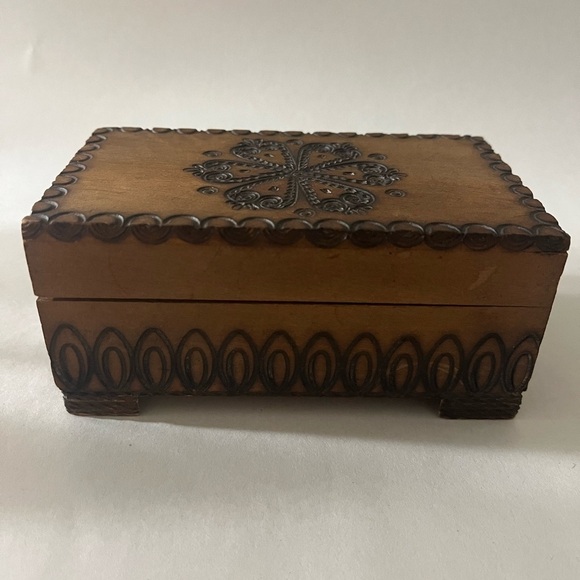 Engraved Intricate Design Wood Hinged Box - Picture 1 of 6